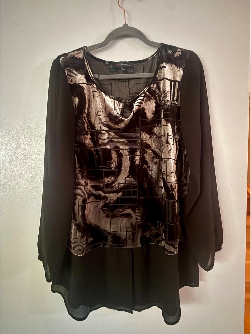 EDIT by Jeanne Beker Mixed Media Abstract Velvet Tunic Blouse - Size XL